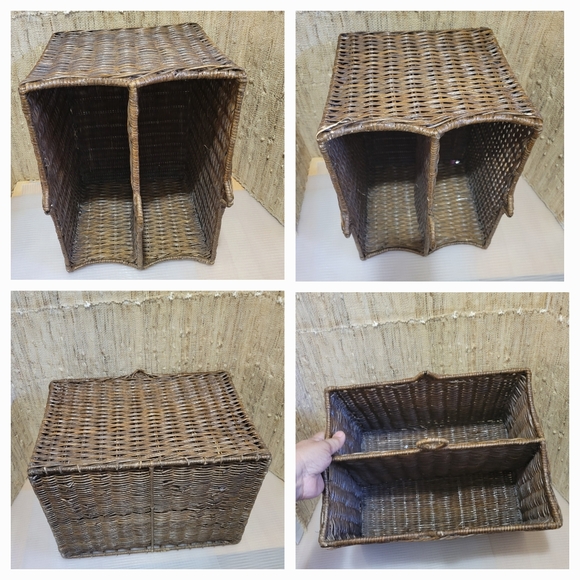 Wicker Rattan & Wire Double Letter Envelope Desk Organizer Document File Sorter - Picture 2 of 2